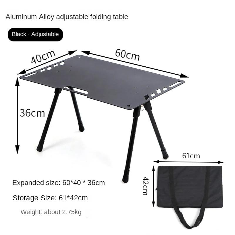 Portable Outdoor Camping Aluminum Alloy Lightweight Foldable Tactical Table Storage Rack Blackened Wind Picnic Table