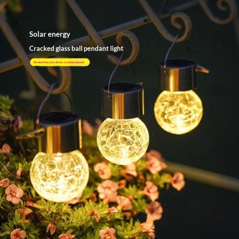 Solar Cracked Glass Hanging Light Warm LED Fairy Lamp Decor for Porch Patio Garden Yard Outdoor Use