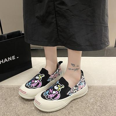 Fashion Women Platform Vulcanized Shoes New Woman Thick Sole Canvas Loafers Fashion Graffiti Sneakers Outdoor Flats Sports Shoes