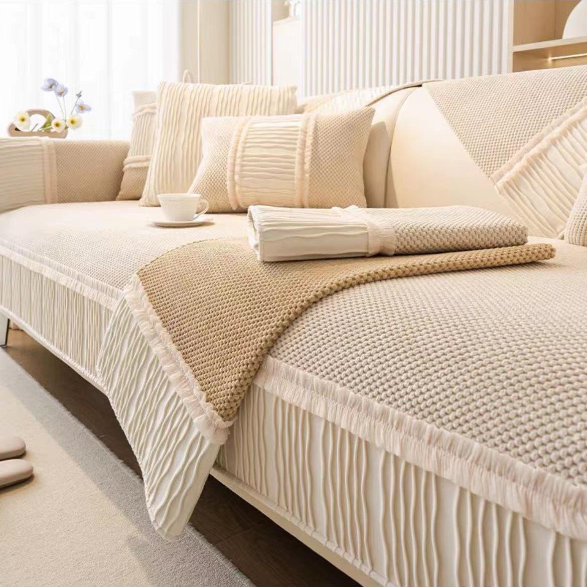 

Подушка для дивана в кремовом стиле, новый четырехсезонный кожаный чехол для дивана с тканевым полотенцем, противоскользящая подушка для сиденья 70*150