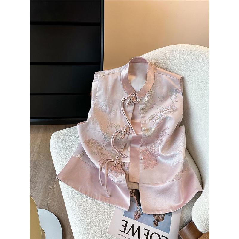 

Жилет Девочка 2025 Весна и Осень Ретро Вышитый Пуговичный Топ Без Рукавов M [Recommended 80-50 kg]