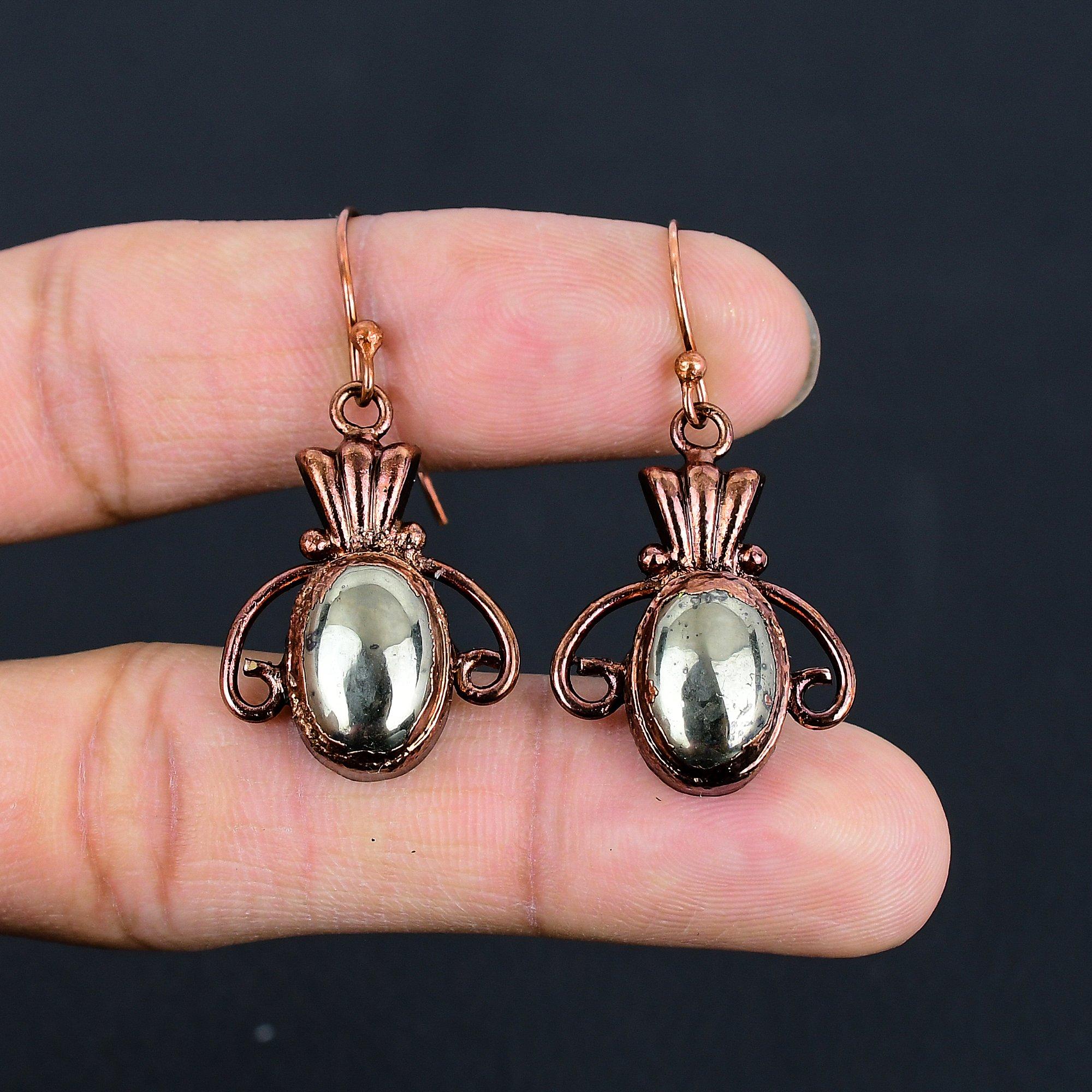 

Серьги из золотистого пирита апачей, Ювелирные изделия из меди, гальванопластика, Серьги с драгоценными камнями, Подарок для нее, Нежные украшения ручной работы 2.55 Inches