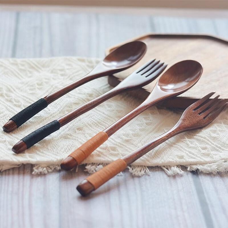 Nanmu Wooden Long Handle Spoon and Fork Set