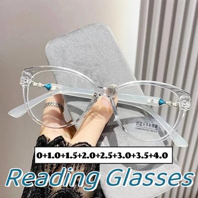 2024 Mode Kvinnor Läsglasögon Lyx Cat Eye Fjärrsynta Glasögon Män Blått ljus Blockerande Presbyopia Eyewear 0 Till +4,0