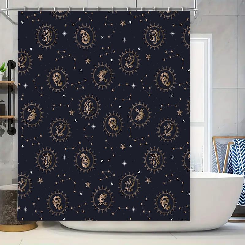 

Starry Sky Constellation Shower Curtain Zodiac Signs Home Decor Waterproof Fabric For Bathroom Decoration Black Background With W60H190(CM)-1 Pcs