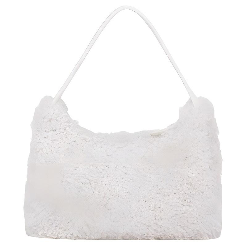 Prada Re-Edition plush Hobo series armpit bag classic silver buckle triangle logo wool nylon shoulder bag handbag women's white