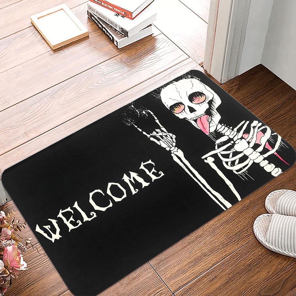 Halloween Skull Ghost Printed Kitchen Carpet Living Room Dining Room Laundry Floor Mat Bath Balcony Hallway Non-slip Door Mat