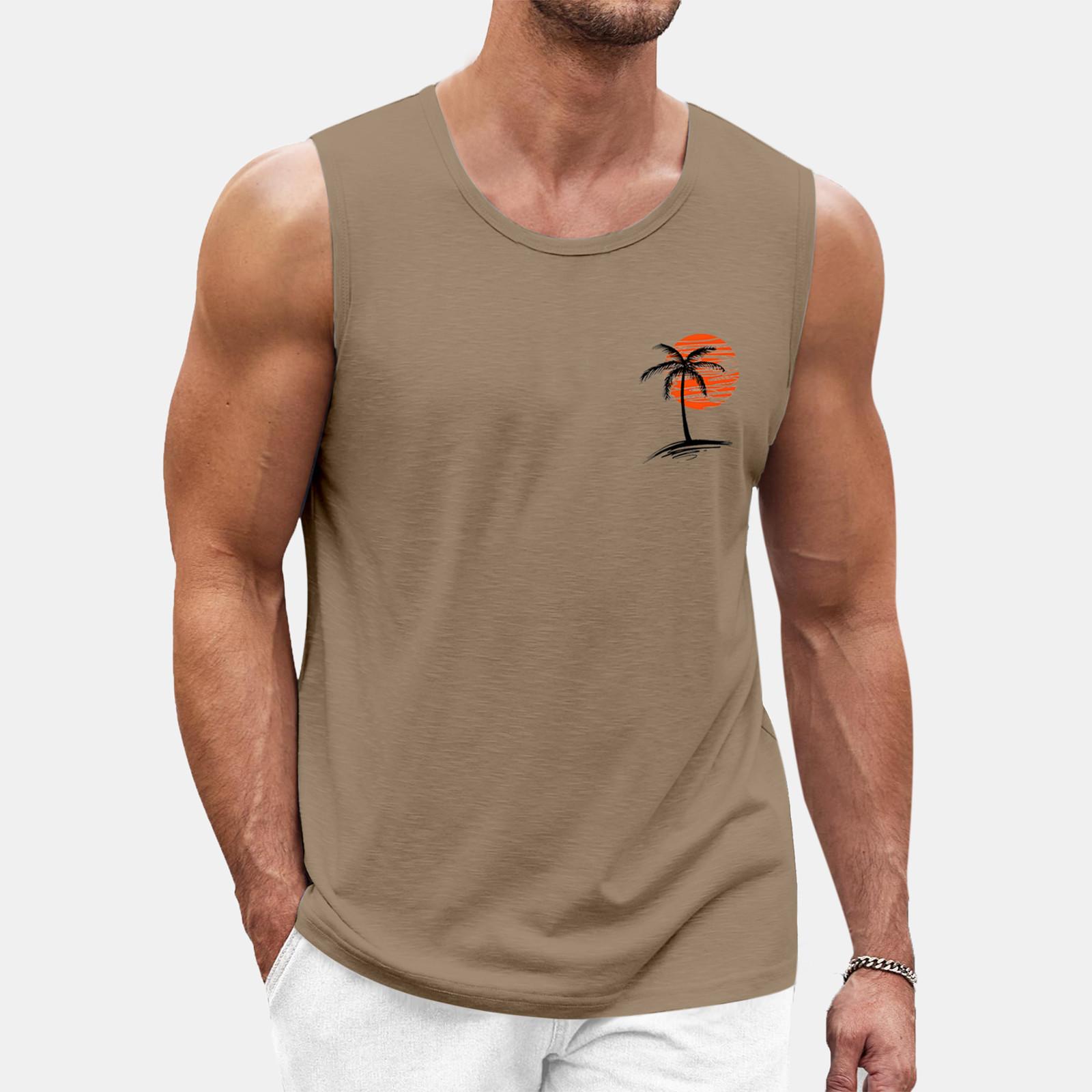 

Мужская летняя пляжная майка для серфинга, большой размер, повседневный дышащий топ без рукавов, свободная майка с принтом, мужская рубашка L хаки