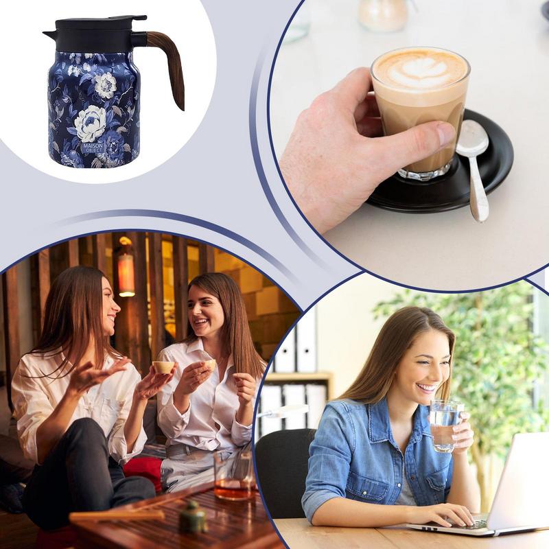 Vintage Floral Pattern Tea Thermos Stainless Steel Tea Kettle Tea Separation Thermal Insulation Pot Built In Infuser for Home