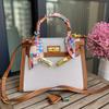 New temperament messenger bag women's canvas with leather  bag contrasting color leather handbag fashion lock shoulder bag