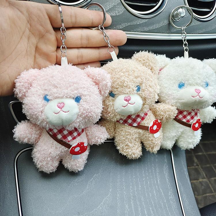 Adorable Plush Teddy Bear Cute Mushroom Bear Keychain Soft Stuffed Toy 12cm