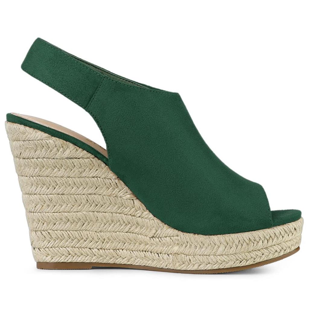 Allegra K Women's Wedge Sandals with Backstrap Platform Espadrilles, Emerald Green, Size 23.5cm