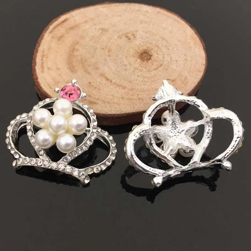 Engood 50Pcs Pearl Rhinestone Crown Buttons Sewing Trim & Embellishments Craft Buckle for DIY Children's Hair Wedding Decoration
