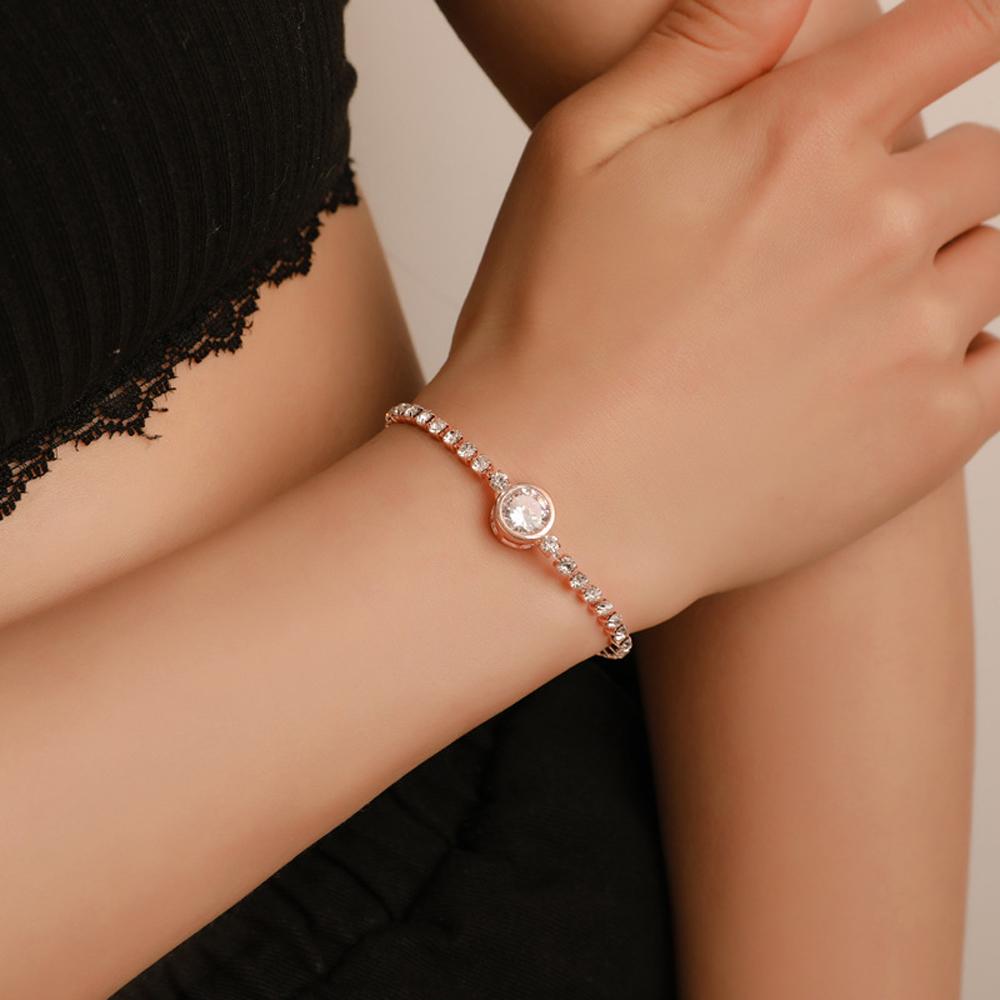 SUMENG 2024 New Round Rose Gold Color Cubic Zirconia Charm Bracelets for Women Jewelry Gifts
