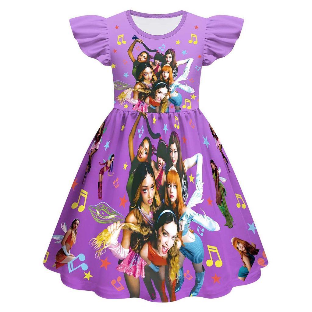 82984 Kids Girls KATSEYE Printed Short Sleeves A Line Dress
