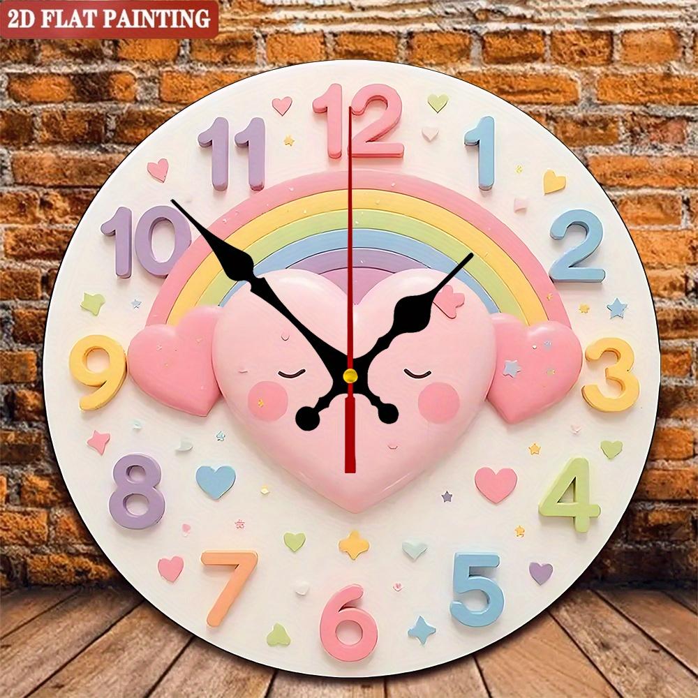 

Rainbow Love Heart Wall Clock. Playful design for living room or bedroom. Battery-powered.