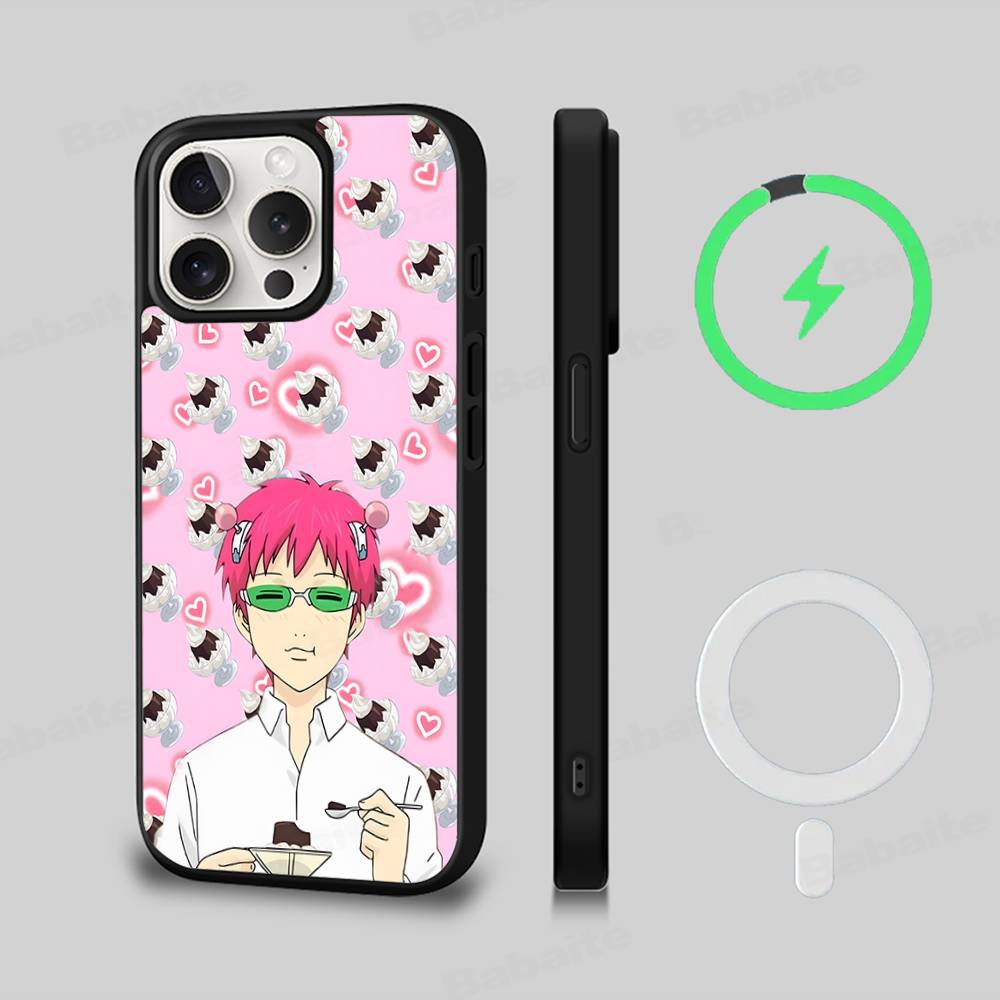 Cute Kitty Boy Saiki Kusuo Magnetic Case For IPhone 17 16 14 13 12 11 15 Pro Max Plus Wireless Charge Phone Cover
