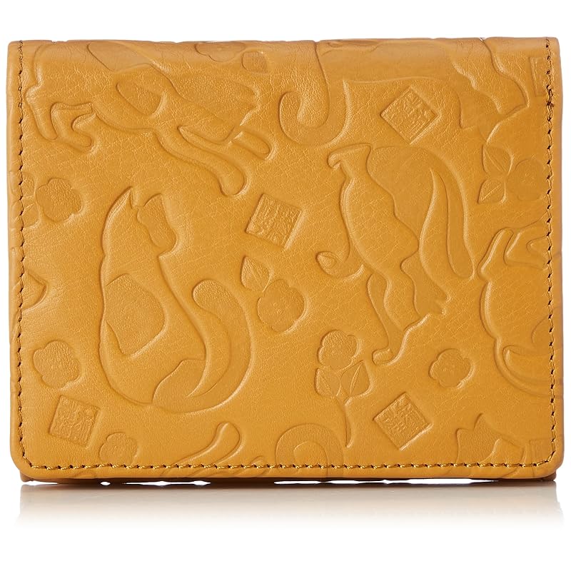 

[Shuhei Nomura] cat cat pattern genuine leather wallet bi-fold ladies men s leather cowhide lightweight animal Embossed brown yellow Shuhei Nomura