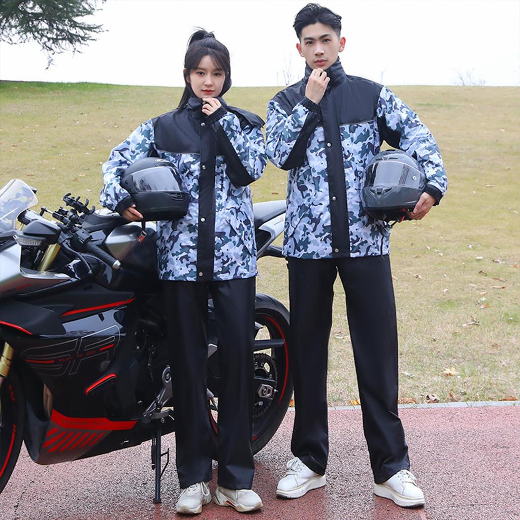 Formemory Men's Motorcycle Rainwear Set, Waterproof and Windproof, Separate Design for Heavy Rain, Heavy Duty, Lightweight, Camouflage Design (Size L)