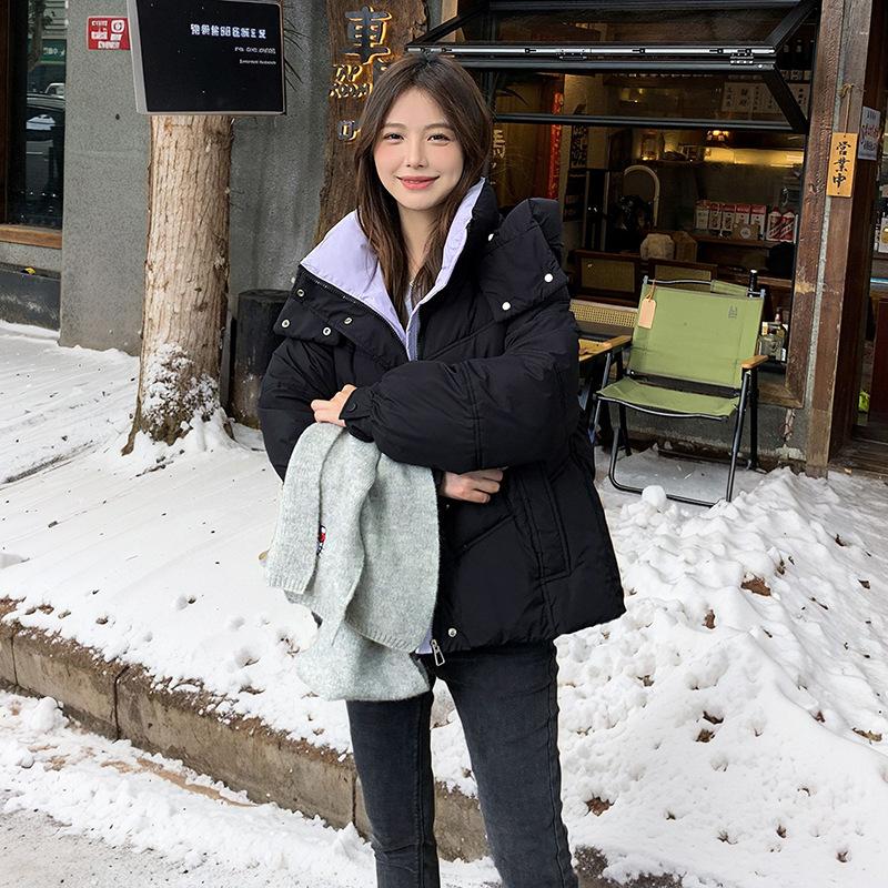 Hooded down cotton jacket women's winter cotton jacket 2025 short new padded jacket loose thickened warm bread jacket jacket