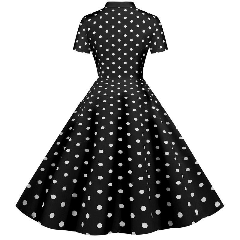 Women's Summer Slimming Polka Dot Party Dress Short Sleeve