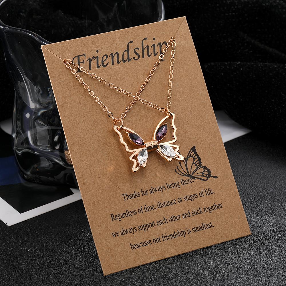 2023 Purple Diamond White Diamond Butterfly Necklace Set of 2 Gold Double Chain Deluxe Gift Accessories Girls Cute Magnetic Couple Wedding Necklace