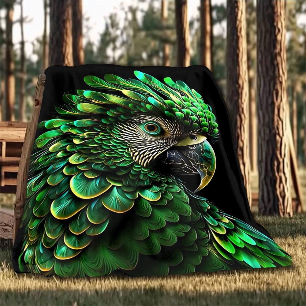 1pc Parrot Feathers Throw Blanket Polyester Fiber, Lightweight Flannel, Soft & Warm, All Season Use for Outdoor, Camping Digital Print