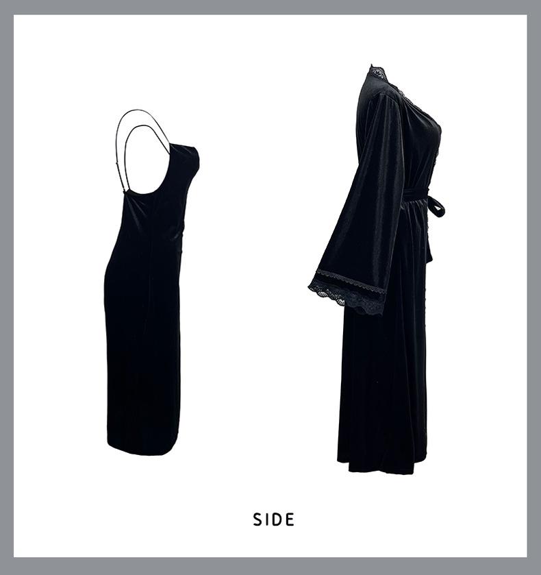 Fiyun Elegant Velvet Nightgown with Sexy Slit and Backless Design - European & American Style Home Set 651