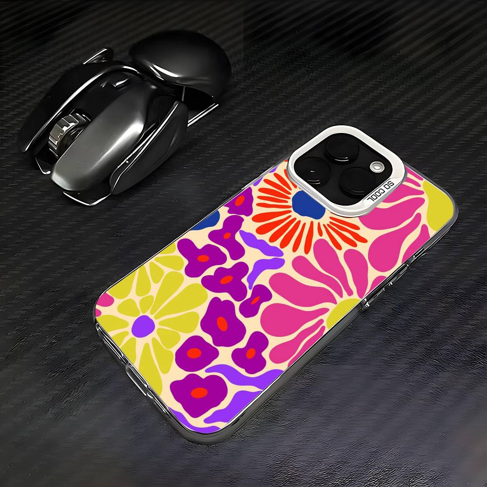 Flower Painting Art Phone Case For iPhone 16 15 14 13 12 11 Pro Max White Purple Matte Laser Metallic Aurora Funda