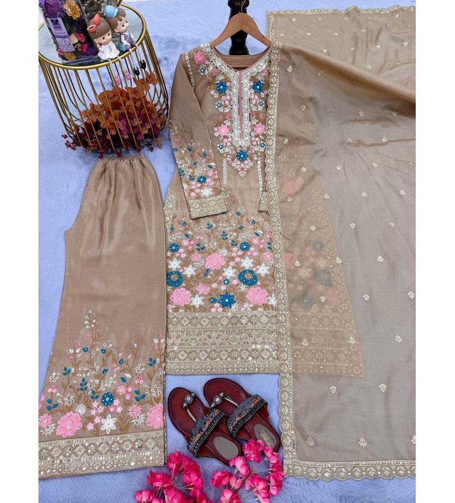 Indian Designer Chinon Silk Salwar Suit Women Bollywood Party Wear Salwar Kameez
