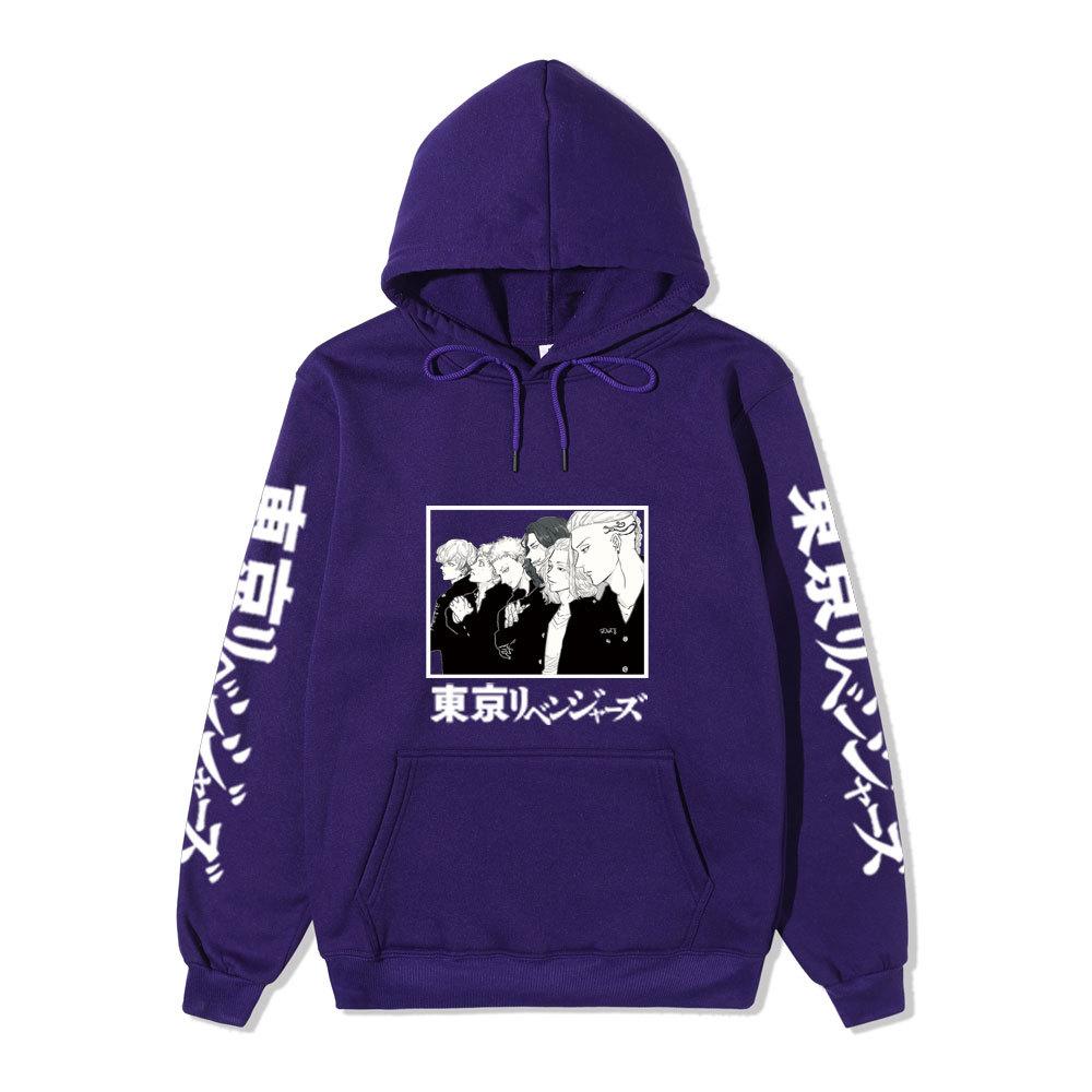 Black Warm Fleece Hooded Sweatshirt Tokyo Revengers Team Comic Print Unisex Autumn Winter Casual Daily Long Sleeve Pullover