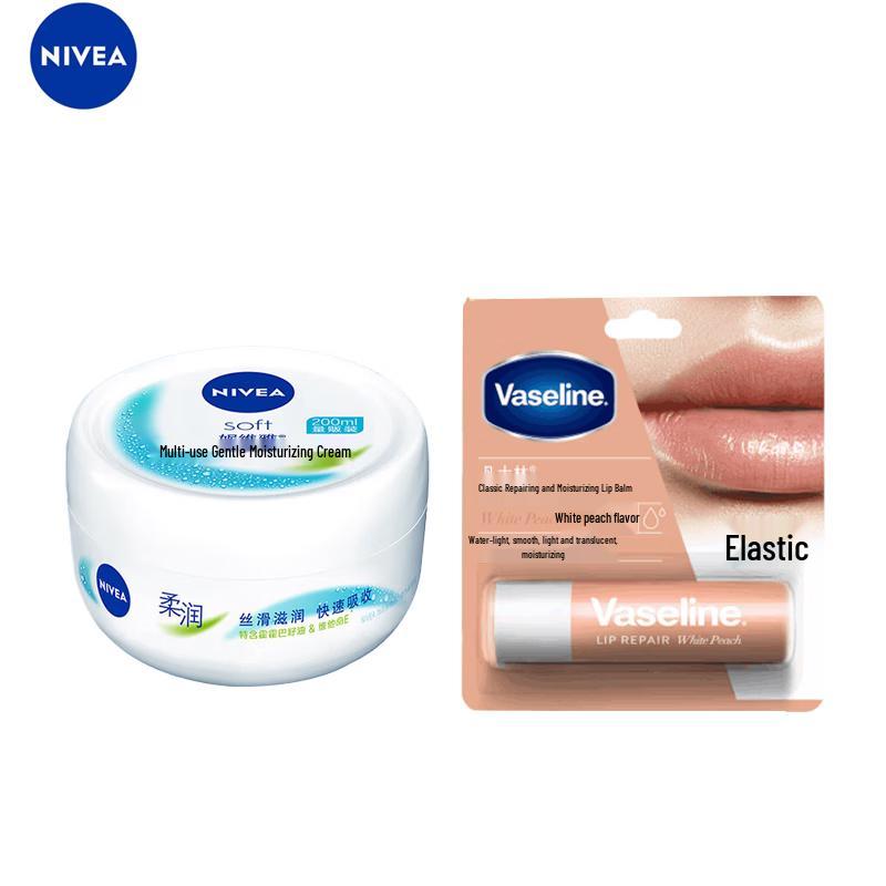 Nivea Moisturizing Cream 200ml with Vaseline Lip Balm Peach 3.5g Set
