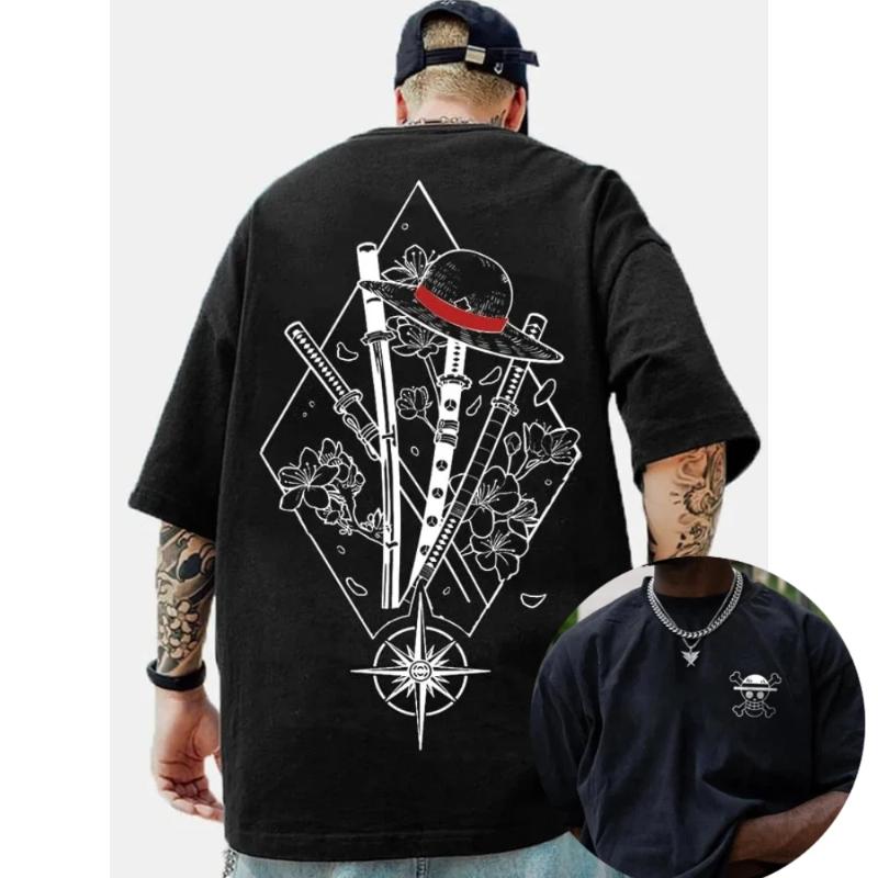 

One Piece Luffy Printed Cotton Short-sleeved American Loose Men s and Women s Summer Breathable Sports Round-neck T-shirt XS