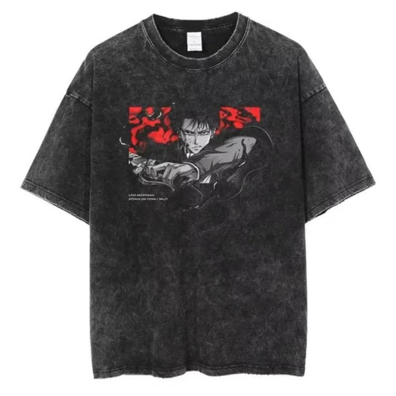 2026 Attack on Titan Anime T-shirt Lavata Retrò Uomo e Donna Abbigliamento Estivo Traspirante Top Harajuku Streetwear Maglietta Periferica