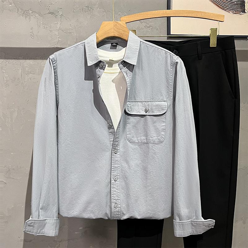 Autumn New Shirt Men's Long-sleeved Solid Color Simple Casual Versatile Lapel Shirt
