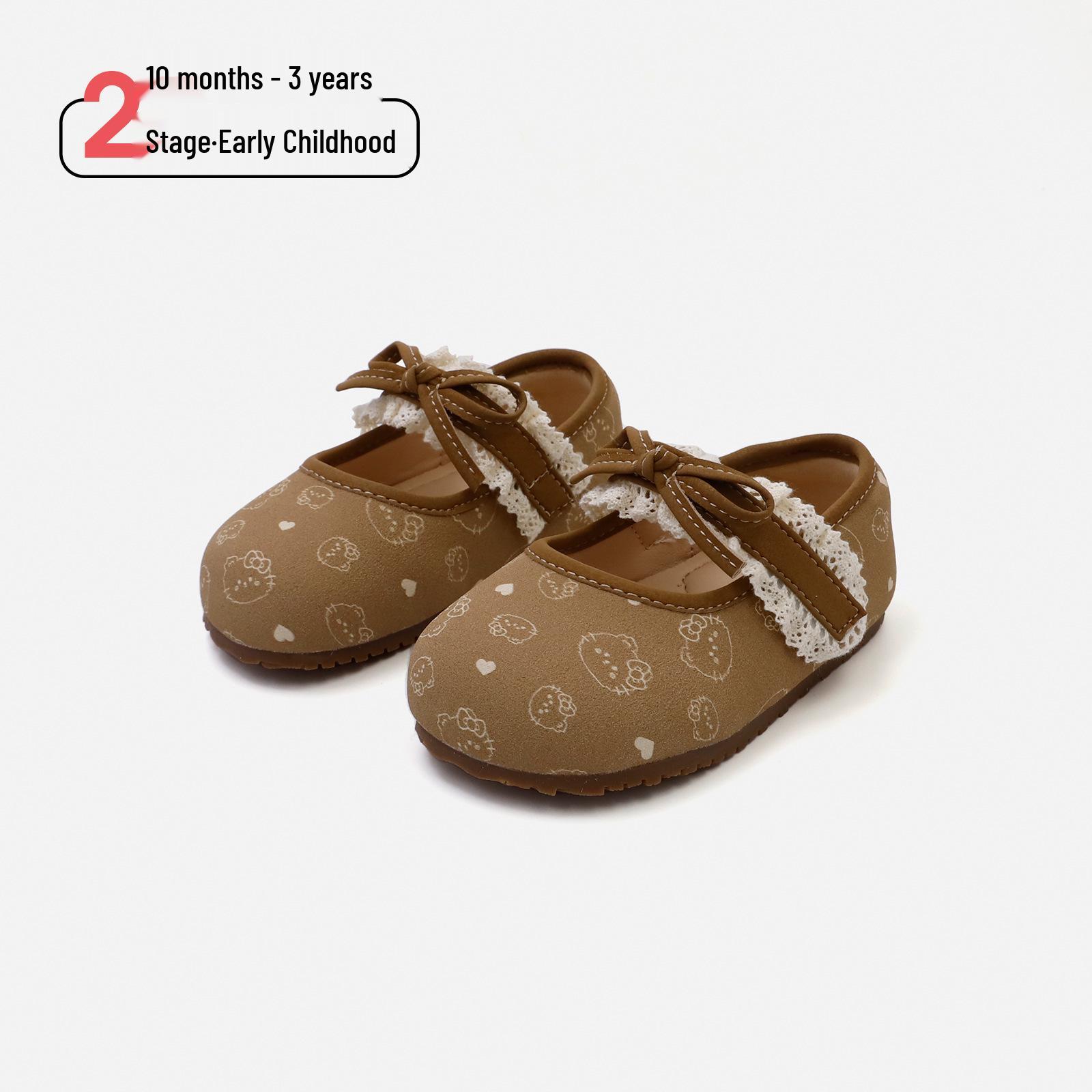 

Spring 2026 Girls Soft Sole Leather Princess Shoes with Lace Trim and Floral Print for Infants Size 20/Insole 14.5cm хакі