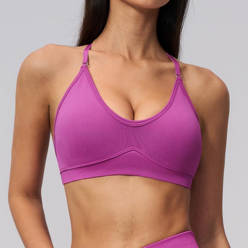Threaded Sports Bra Neck Separate Shoulder Strap Cross Back Running Casual Sports Yoga Bra Women