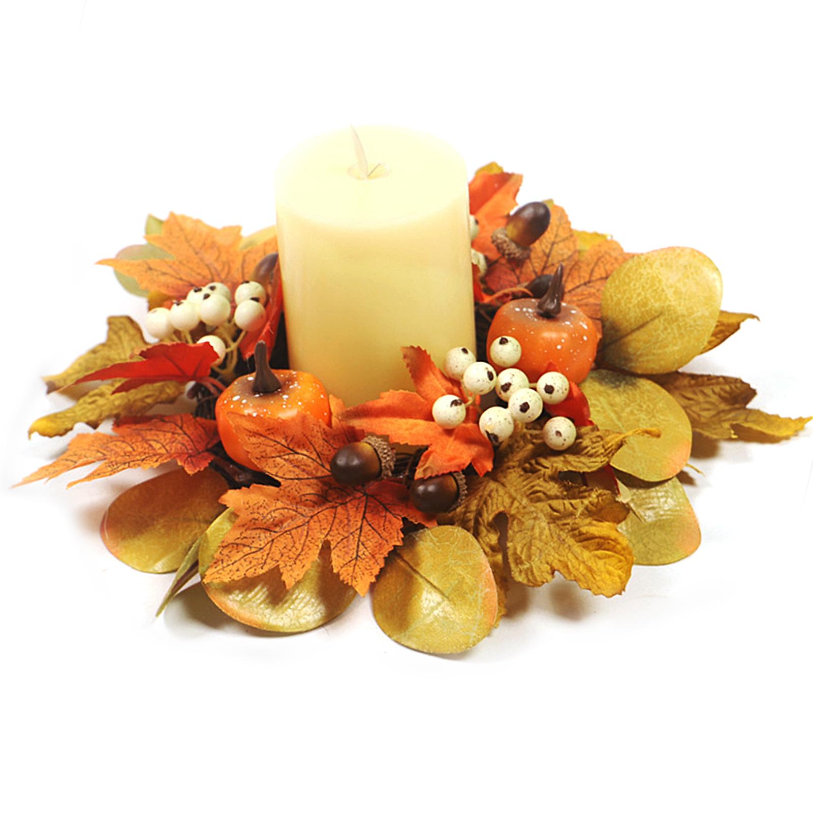 30cm Artificial Maple Leaves Candle Ring Candle Wreath Ring for Thanksgiving Centerpiece Table Decoration Type 1