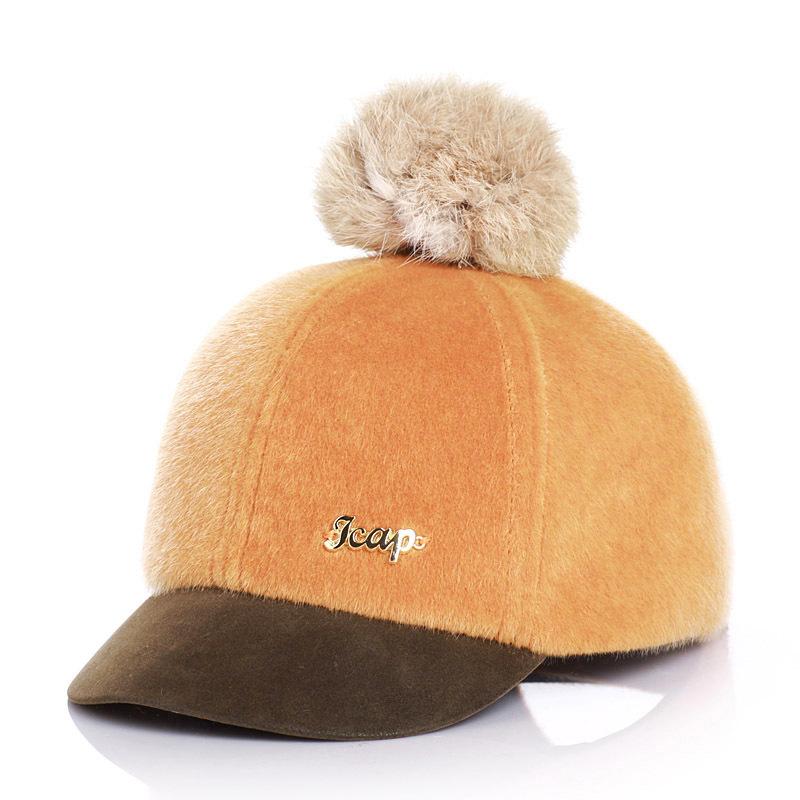 Autumn and winter children's hats light board fashion boys rabbit hairball baseball cap girls cap baby equestrian hat tide