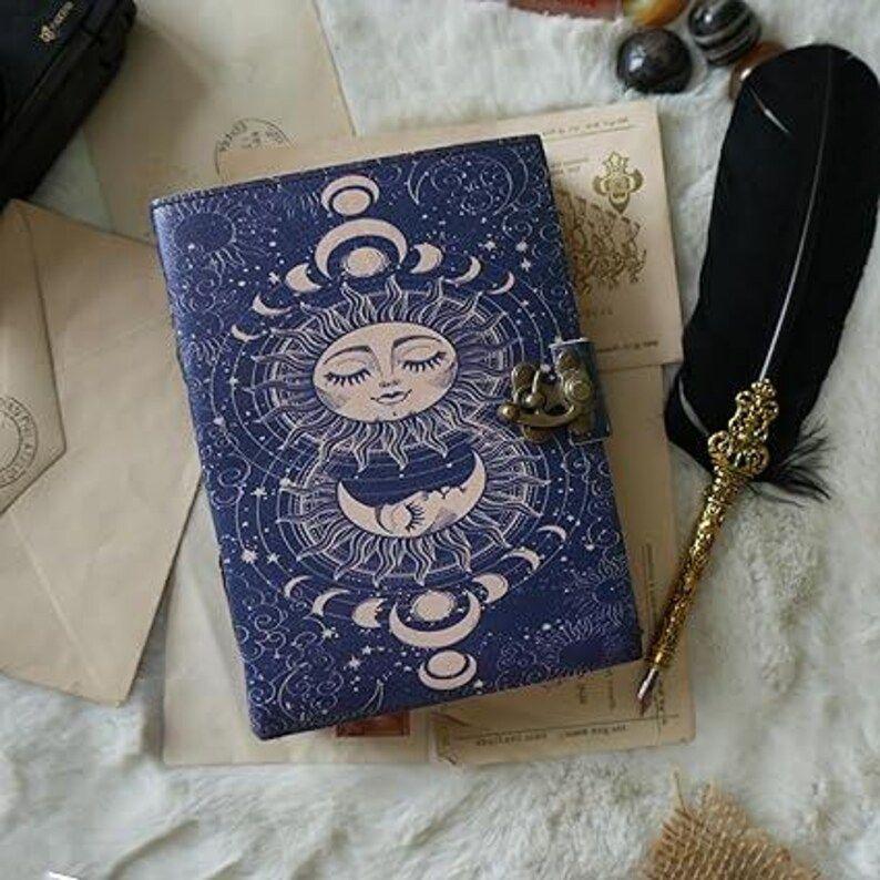 Sun & Moon Leather Journal: Vintage Spell Book, Grimoire, Book of Shadows