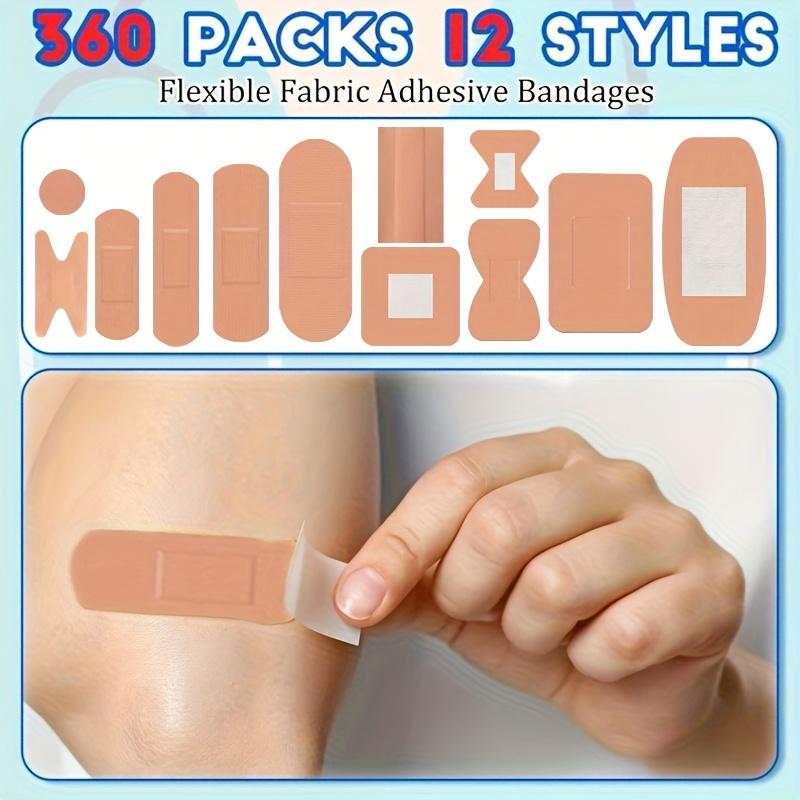 180/360pcs Assorted Flexible Fabric Adhesive Bandages Breathable Fingertip Bandages for First Aid and Wound Care