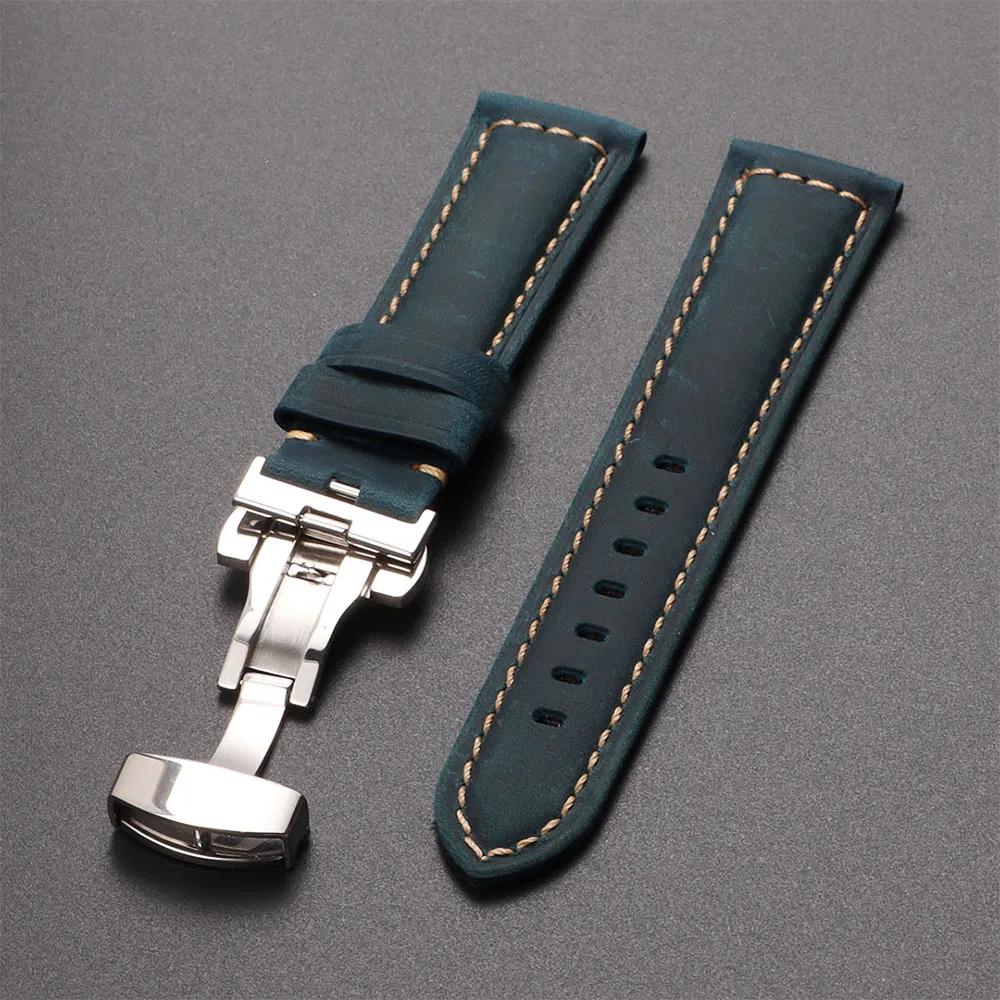 Echtes Kalbsleder Uhrenarmband für Omega Business-Uhrarmband für Seiko 22mm 20mm 26mm Schmetterlingsverschluss Nähte Braunes Armband
