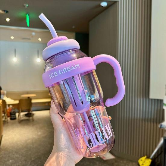 1300ML Cute Straw Water Bottle Leakproof Lid Adjustable Strap Portable Travel Cup Large Capacity Fitness Bike Bottle BPA-Free Summer Cold Water Pot