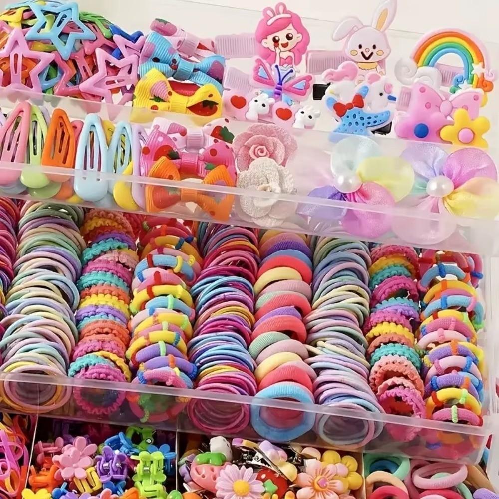 234/287/718/974pcs Elastic Rubber Butterfly Hairpins Flowers Style Kids Hair Ties Kit  Gift Giving