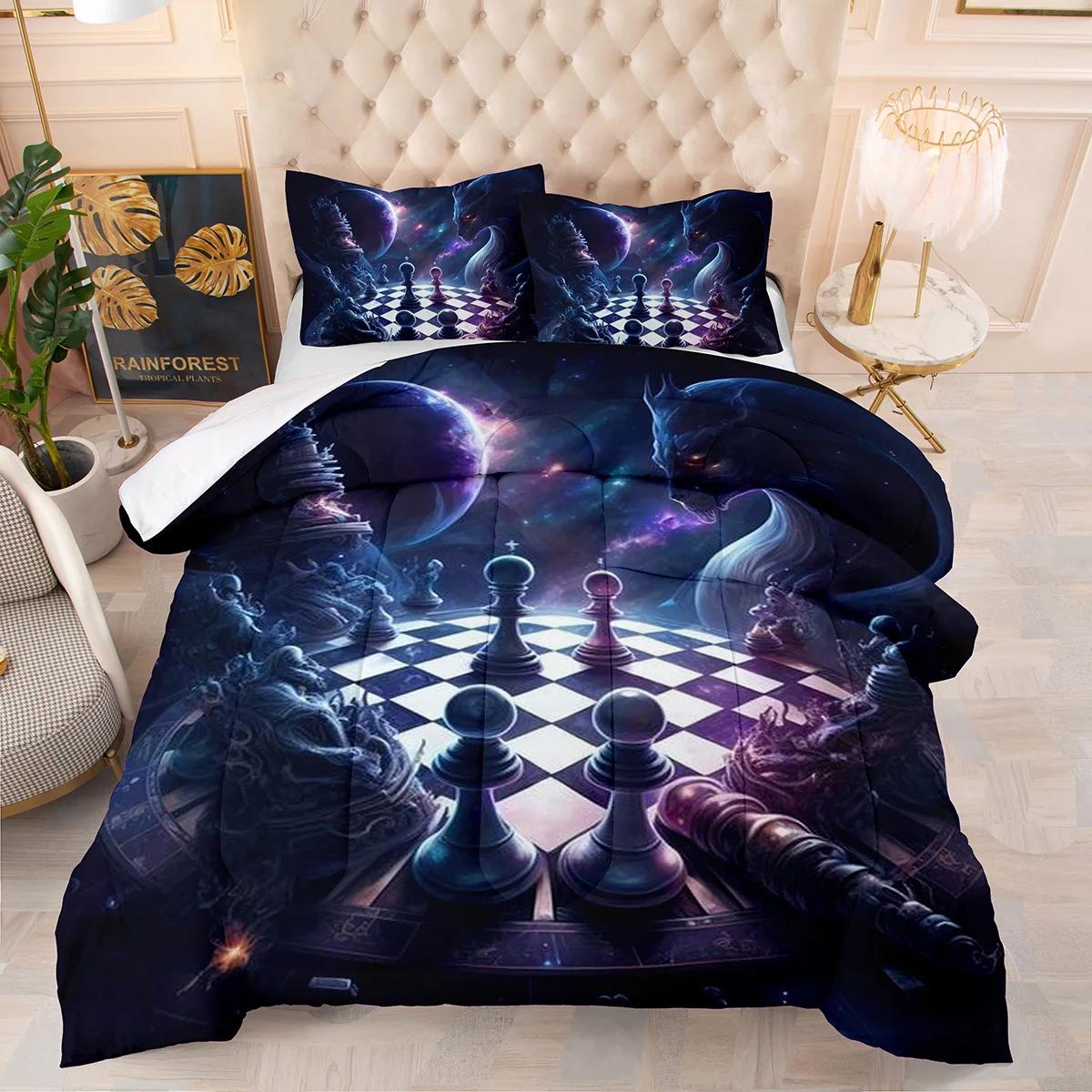 

Comforter 3Pcs Starry Night Series Bedding Set Astronauts Chess Theme Home Decor Full Queen King Size Magical Gift Comforter (quilt)-EU Single(135*200cm)3pcs