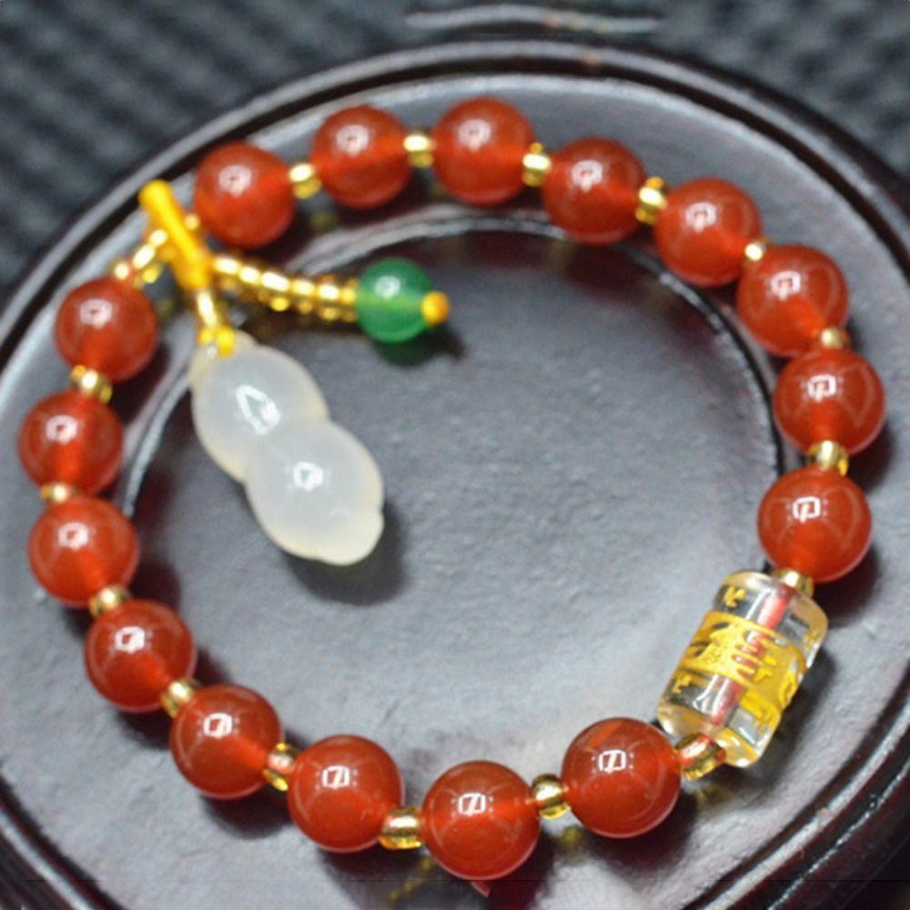 Nafu Ins Round Bead Bracelet Simple Chalcedony Pendant Simple Red Agate Beaded Bracelets  Gift