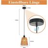 Rattan-Hängeleuchte NETTLIFE, 1-flammig, Natürliches Rattan, Boho-Chic-Design, Schwarzes Metall, Säule, E27-Leuchte für Esszimmer, Wohnzimmer