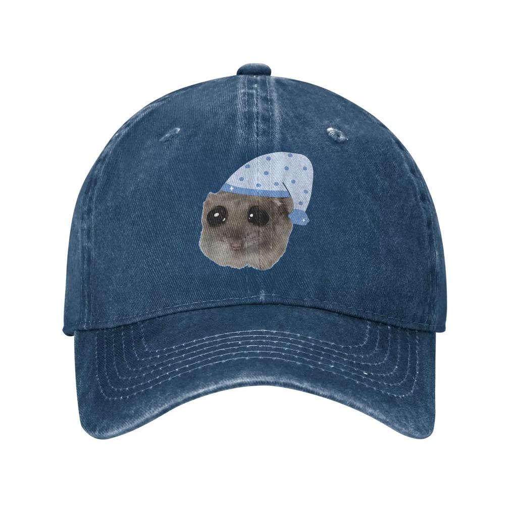 Funny Hamster Sleep Cute Bed Time Baseball Caps Vintage Distressed Denim Sleepy Headwear Unisex Women Outdoor Adjustable Fit Hats
