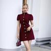 Independent Solid Color Short-Sleeve Button-Up Dress