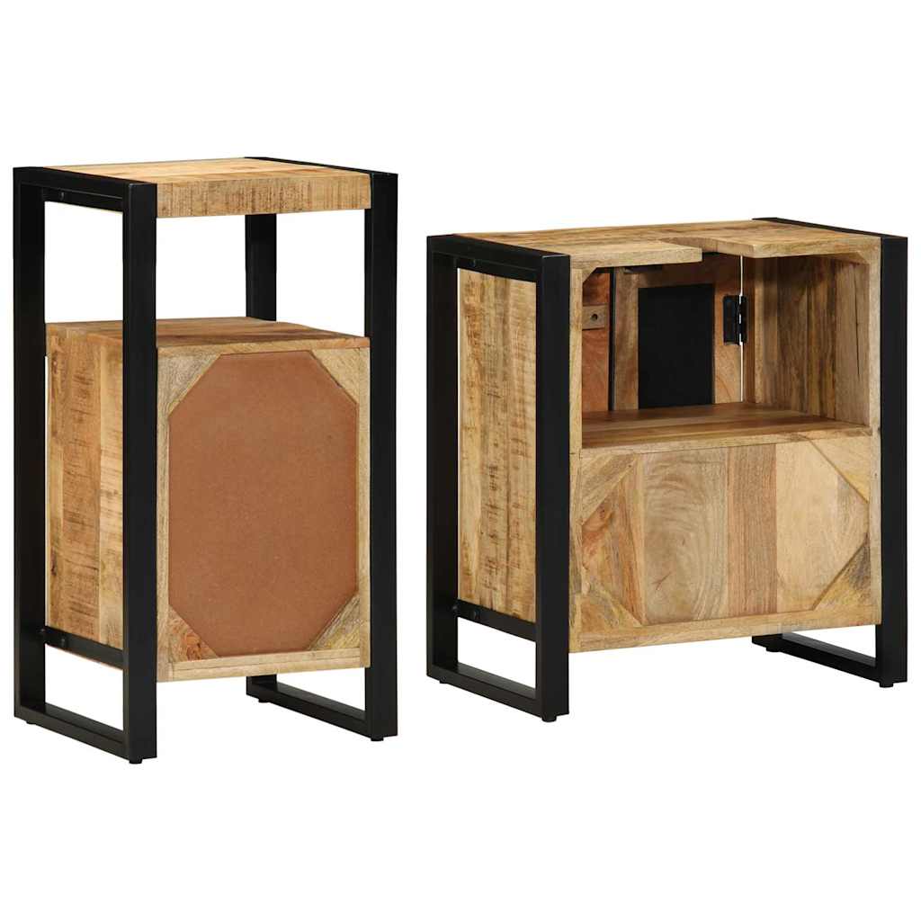 Bathroom Furniture Set 2 Pcs Brown & Black Solid Mango Wood